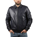 Oil Leather Jacket // Navy Blue (S)