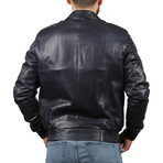 Oil Leather Jacket // Navy Blue (L)