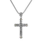 BroManse Silver + 18K Gold Black Spinel Cross Necklace