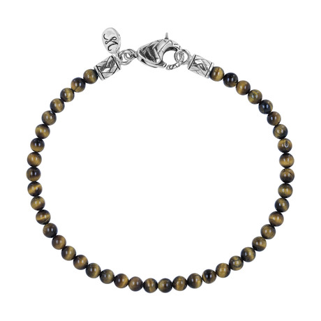 BroManse Silver Beaded Tiger's Eye Bracelet