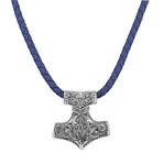 Bali Silver + Leather Viking Necklace  // Silver + Blue