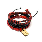 Square Bead Bracelet Set // Red + Black