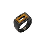 Stainless Steel Ebony Wood Ring // Black + Brown (Size: 9)