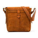 Distressed Leather Satchel With Pocket // Brown