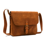 Distressed Leather Cross Body Messenger Bag Large // Brown