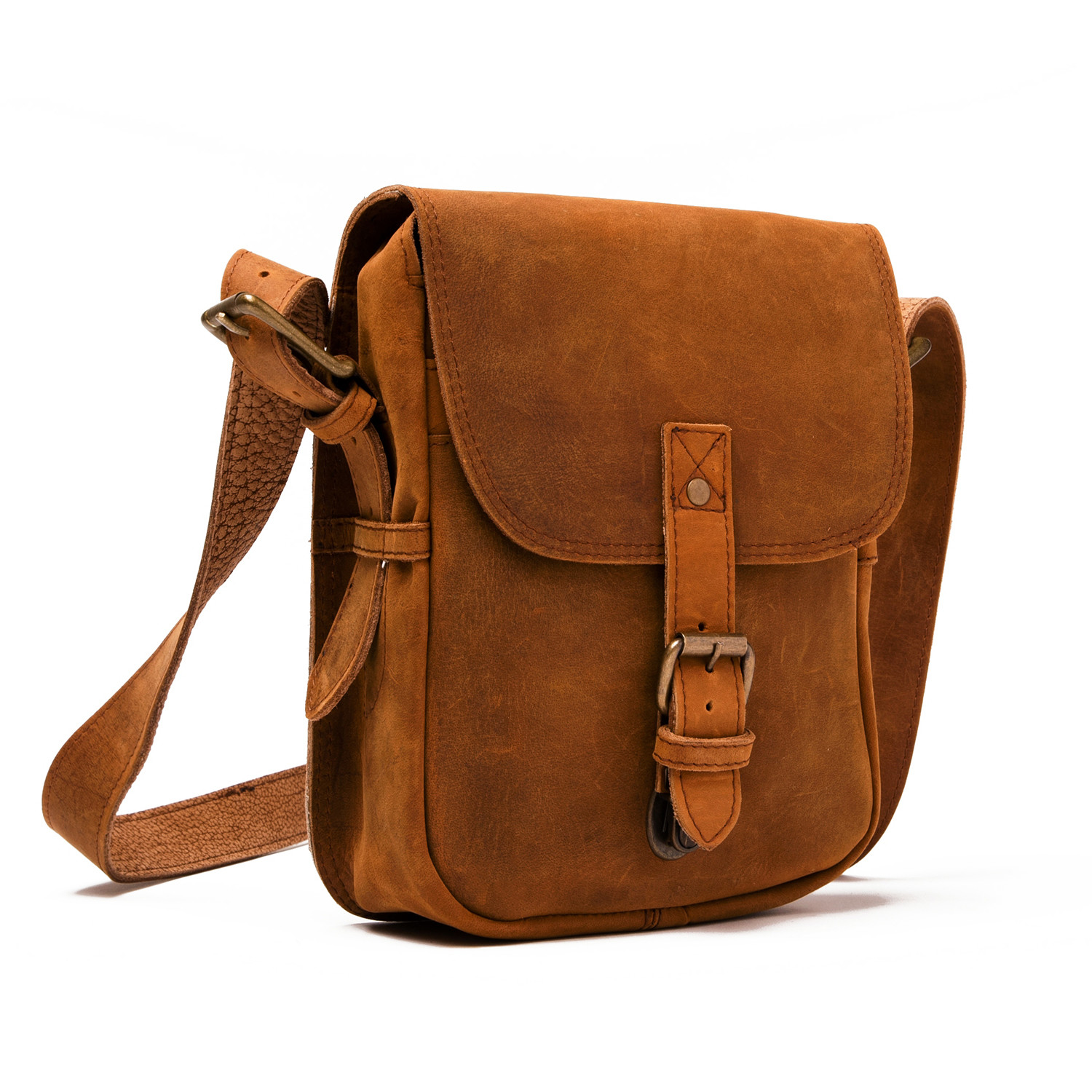 Distressed Leather Cross Body Messenger Bag // Brown - HIDES Canada ...