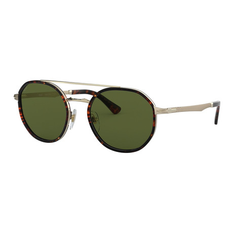 Men's Round Aviator Polarized Sunglasses // Gold Havana + Green