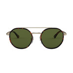 Men's Round Aviator Polarized Sunglasses // Gold Havana + Green