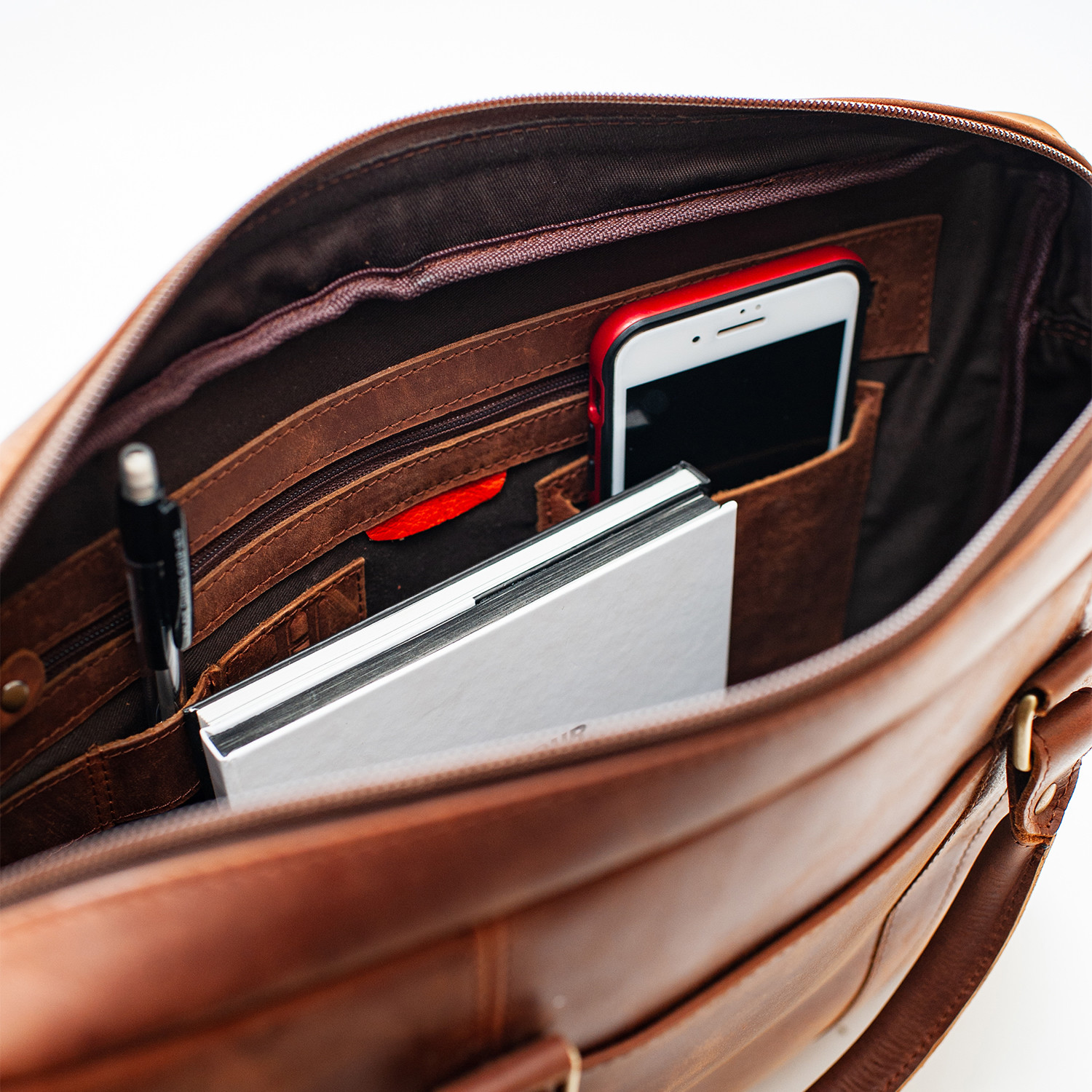 Slim Leather Briefcase 15" // Distressed Brown HIDES Canada Touch