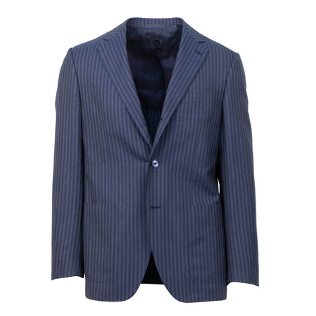 Pinstriped 3 Roll 2 Button Slim Fit Suit // Blue (US: 44S)