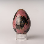 Polished Natural Imperial Rhodonite Egg + Acrylic Stand