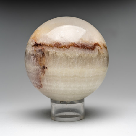 Polished Banded White Onyx Sphere + Acrylic Stand