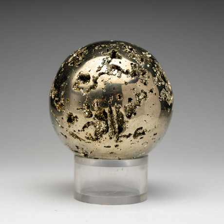 Polished Natural Pyrite Sphere + Acrylic Stand