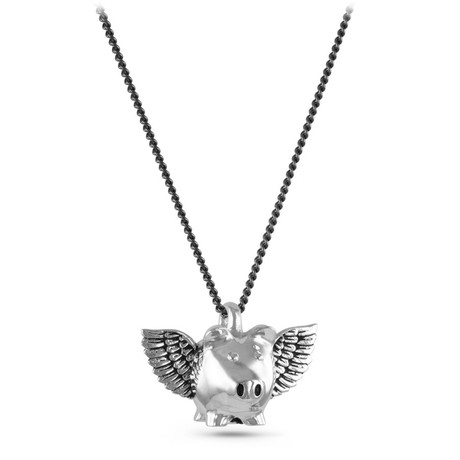 Flying Pig Necklace // White Bronze (20")