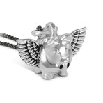 Flying Pig Necklace // White Bronze (20")