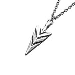 Stainless Steel + Antiqued Finish Arrowhead Pendant + Chain // Steel