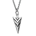 Stainless Steel + Antiqued Finish Arrowhead Pendant + Chain // Steel