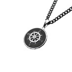 Ship's Wheel Compass Pendant + Chain // Black