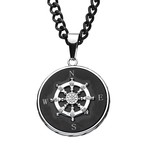 Ship's Wheel Compass Pendant + Chain // Black