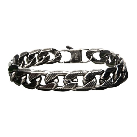 Stainless Steel + Antiqued Finish Diamond Cut Link + Chain Bracelet II