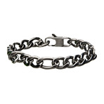 Stainless Steel + Antiqued Finish Figaro Link + Chain Bracelet