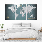 3 Piece Canvas World Push Pin Map (60"W x 30"H)
