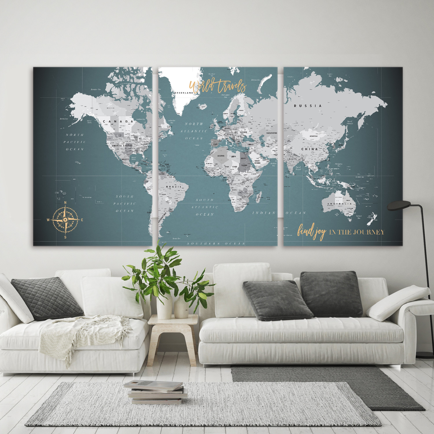 3 Piece Canvas World Push Pin Map 96 W X 48 H Modern Maps Touch Of Modern