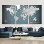 3 Piece Canvas World Push Pin Map (96"W x 48"H)