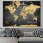 Canvas World Push Pin Map // Black (40"W x 30"H)