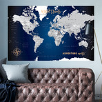 Navy Canvas World Push Pin Map (40"W x 30"H)