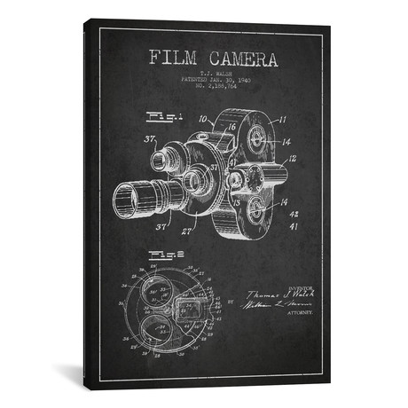 Camera Charcoal Patent Blueprint // Aged Pixel (12"W x 18"H x 0.75"D)