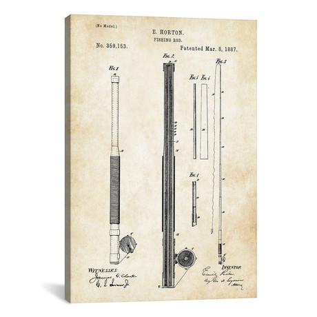 Antique Fishing Rod // Patent77 (12"W x 18"H x 0.75"D)