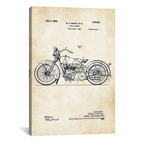 1928 Harley Davidson Motorcycle // Patent77 (12"W x 18"H x 0.75"D)
