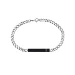 Black Onyx Bars ID Plate Bracelet // Silver (7.5")