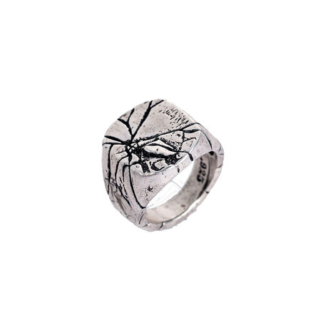Stainless Steel Cracked Aged Signet Ring // Silver (Size 7)