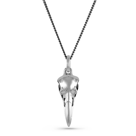 Raven Skull Necklace // White Bronze (24")