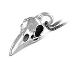 Raven Skull Necklace // White Bronze (20")