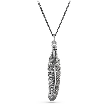 Feather Necklace // White Bronze (24")