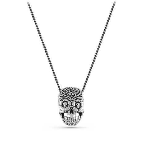 Day of the Dead Skull Necklace // White Bronze (20")