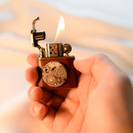 Brass Carved Lift Arm Kerosene Lighter (Saddlebrown)