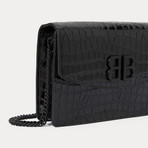 Balenciaga // BB Croc-Embossed Wallet On A Chain // Black