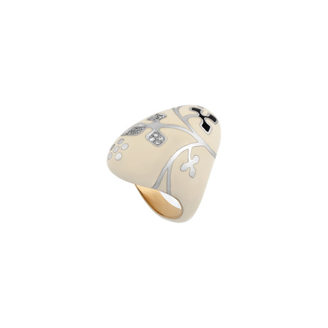 Nouvelle Bague 18k Two-Tone Gold Diamond + White Enamel Ring // Ring Size: 7.25