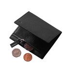 Leather Bifold Zip Wallet With RFID Protection (Black)