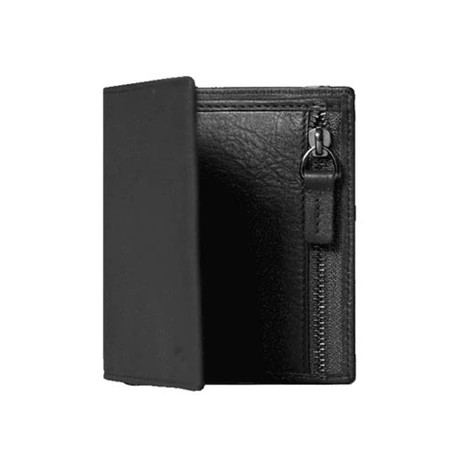 Leather Bifold Zip Wallet With RFID Protection (Black)