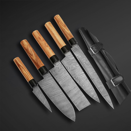 Olive Wood Japanese Style Knives // Set of 5