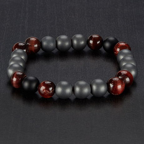 West Coast Jewelry // Red Tiger's Eye + Onyx + Hematite Bead Stretch Bracelet