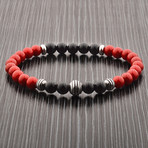 Turquoise + Onyx + Stainless Steel Beaded Bracelet (Red + Black)