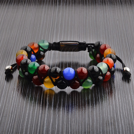 Polished Multi Color Agate Beaded Adjustable Bracelet