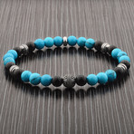 Turquoise + Onyx + Stainless Steel Beaded Bracelet (Blue + Black)