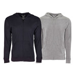Ultra Soft Seeded Semi-Fitted Zip Up Hoodie // Black + Heather Gray // Pack of 2 (2XL)